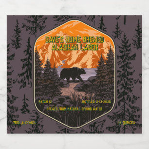 Rótulo Para Garrafa De Cerveja Personalizar Urso Preto Natureza Montanhas