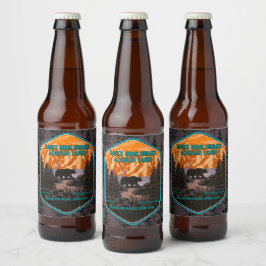 Rótulo Para Garrafa De Cerveja Personalizar Urso Preto Natureza Montanhas Azul