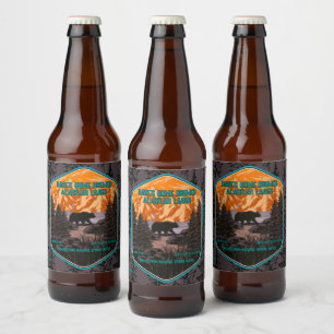 Rótulo Para Garrafa De Cerveja Personalizar Urso Preto Natureza Montanhas Azul