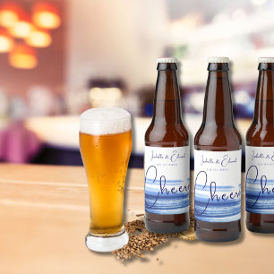 Rótulo Para Garrafa De Cerveja Pinceladas Modernas de Aquarela Azul Marinho em Br