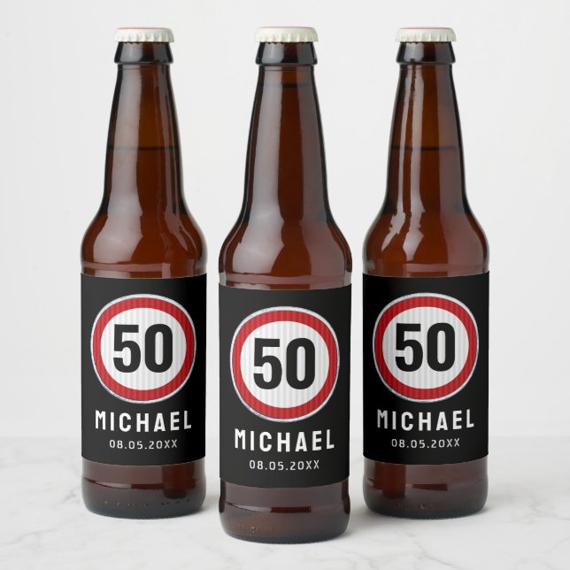 Rótulo Para Garrafa De Cerveja Placa de Limite de Velocidade de 50º Aniversário - (Garrafas)