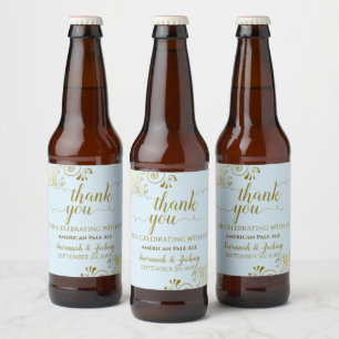 Rótulo Para Garrafa De Cerveja Pó Dourado Elegante Casamento Azul Pêssego Obrig
