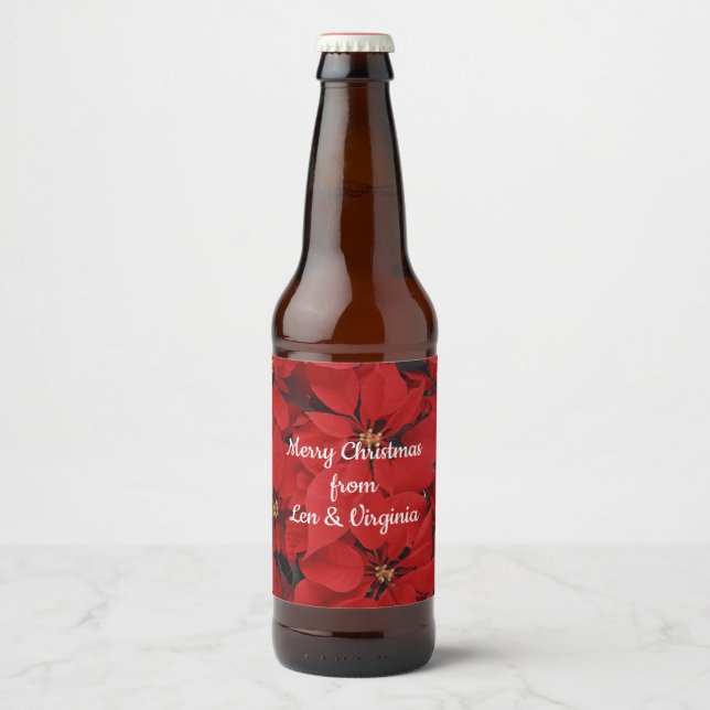 Rótulo Para Garrafa De Cerveja Poinsettias para o Natal, modelo. (Frente)