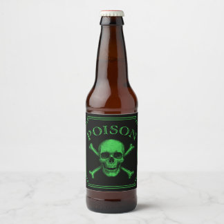 Rótulo Para Garrafa De Cerveja Poison Skull e Crossbones Halloween Design Impress