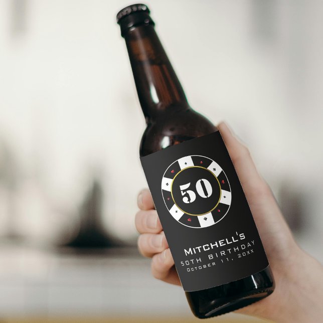 Rótulo Para Garrafa De Cerveja Poker Chip 50th Festa de aniversário Black (Poker Chip 50th Birthday Party Black Beer Bottle Label
)