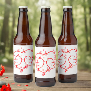 Rótulo Para Garrafa De Cerveja Pombinhos Fofos Boho Coração Vermelho Jardim Casam