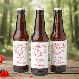Rótulo Para Garrafa De Cerveja Pombinhos Fofos Boho Coração Vermelho Jardim Casam