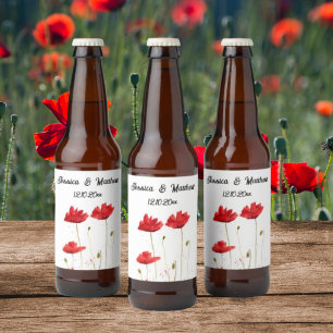Rótulo Para Garrafa De Cerveja Poppies Poppy Red Flor Watercolor Casamentos