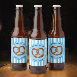 Rótulo Para Garrafa De Cerveja Pretzel em azul bávaro / Stripe branca - seu tex