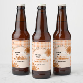 Rótulo Para Garrafa De Cerveja Primeira Viagem ao redor do Sol de Plaid Laranja A