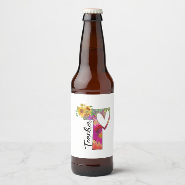 Rótulo Para Garrafa De Cerveja Professora de Flores de Arte (Frente)