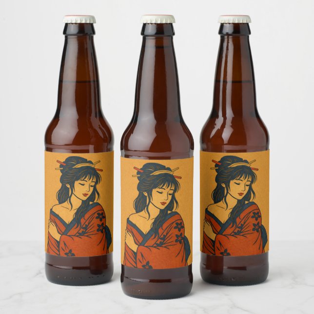 Rótulo Para Garrafa De Cerveja Quiet Elegance – Traditional Japanese Woman Art (Garrafas)