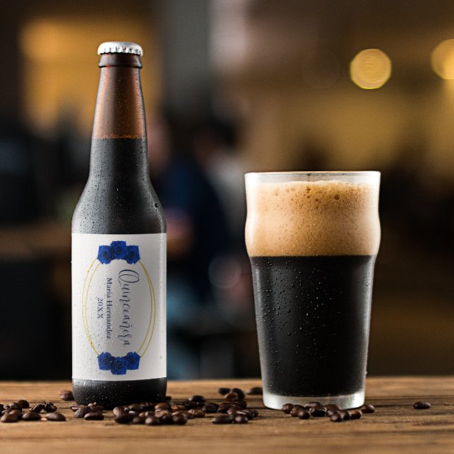 Rótulo Para Garrafa De Cerveja Quinceañera Real Azul e Geométrica Dourada (Criador carregado)