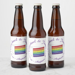 Rótulo Para Garrafa De Cerveja Rainbow Weding Slice Slice Púrpura Coração LGBT Ga