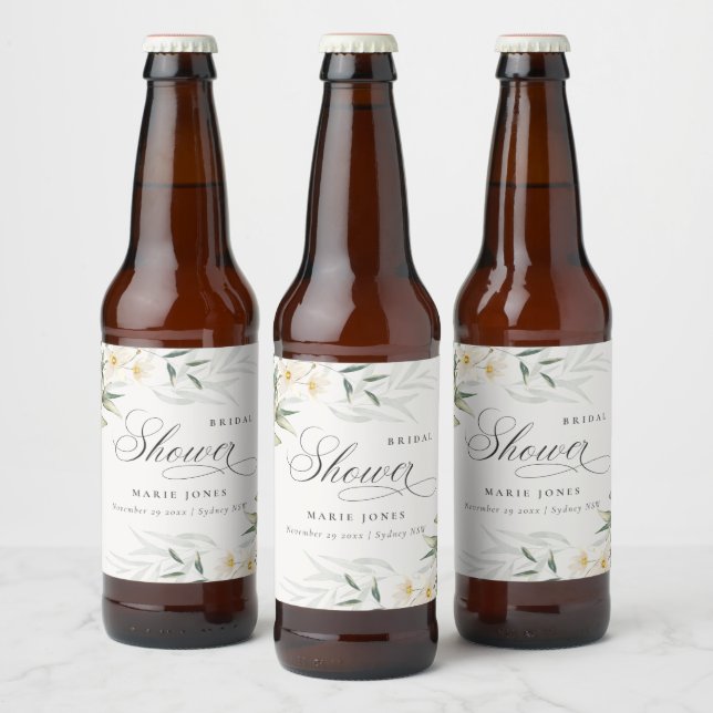 Rótulo Para Garrafa De Cerveja Ramalhete Floral Verde Branco Rústico Chá de Noiva (Garrafas)