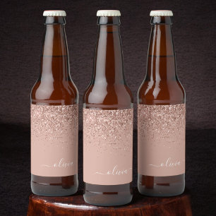 Rótulo Para Garrafa De Cerveja Rapariga do Monograma de Script Brilhante Cor-de-r