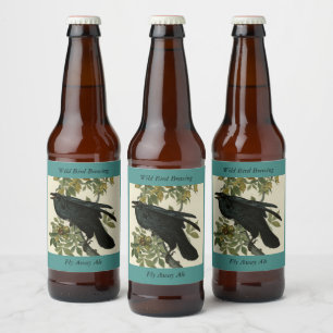 Rótulo Para Garrafa De Cerveja Raven (Common Raven) das Aves da América de Audubo