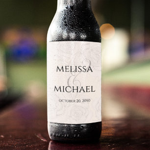 Rótulo Para Garrafa De Cerveja Recepção de Casamento Personalizado de Blush Flora