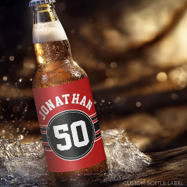 Rótulo Para Garrafa De Cerveja Red Black Team Jersey Fan Gear Número