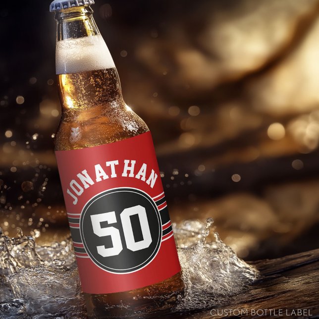 Rótulo Para Garrafa De Cerveja Red Black Team Jersey Fan Gear Número (Custom Beer Bottle Label)