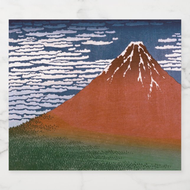 Rótulo Para Garrafa De Cerveja Red Fuji, Aka Fujiyama Volcano Katsushika Hokusai (Rótulo Único)