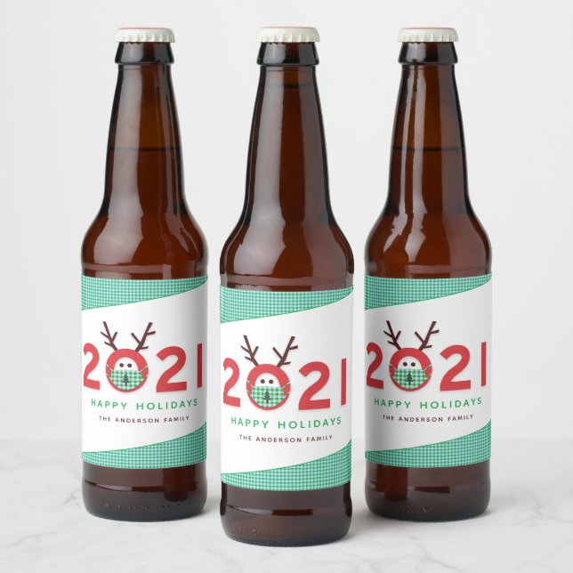 Rótulo Para Garrafa De Cerveja Reindeer Mascarado Humoroso 2021 Cerveja de Feriad (Garrafas)