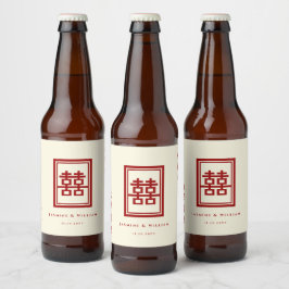 Rótulo Para Garrafa De Cerveja Retângulo Clássico Felicidade Dupla Casamento Chin