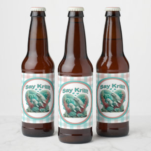 Rótulo Para Garrafa De Cerveja Retrato Adorável da Família de Baleias "Diga Krill