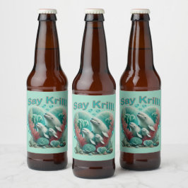 Rótulo Para Garrafa De Cerveja Retrato Adorável da Família de Baleias "Diga Krill