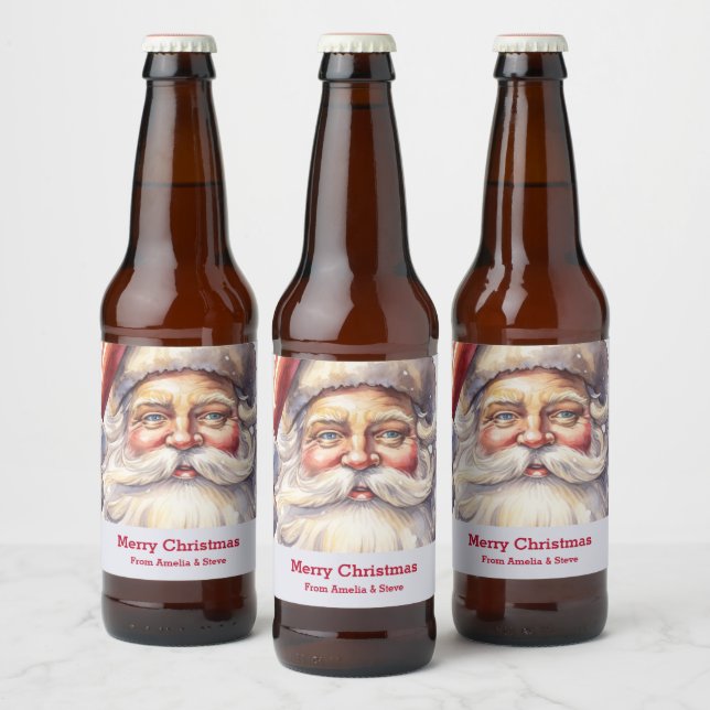 Rótulo Para Garrafa De Cerveja Retro Papai Noel num Natal Red Hat (Garrafas)