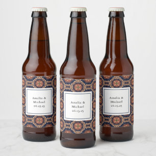 Rótulo Para Garrafa De Cerveja Rico Flor e Formas de Estrelas Casamento de Padrão