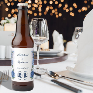 Rótulo Para Garrafa De Cerveja Romântico Azul Regência Gay Silhueta Botânica