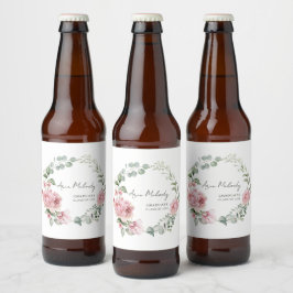 Rótulo Para Garrafa De Cerveja Rosas Cor-de-Rosa Modernas Turma de Graduação