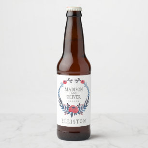 Rótulo Para Garrafa De Cerveja Rosas vermelhas florais da aguarela de Boho   que