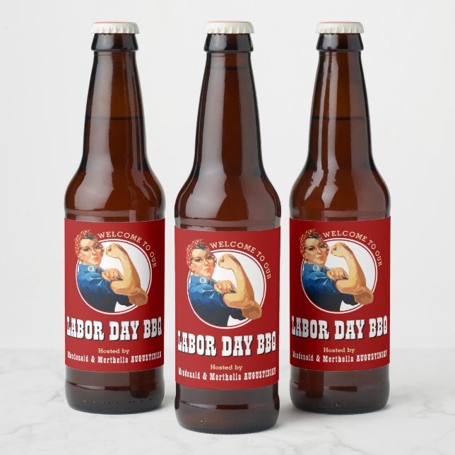 Rótulo Para Garrafa De Cerveja Rosie Riveter DIA DO TRABALHO CHURRASCO (Garrafas)