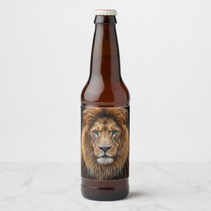 Rótulo Para Garrafa De Cerveja Rosto de Leão Majestoso com Olhos Azuis Anima Se