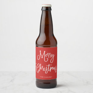 Rótulo Para Garrafa De Cerveja Roteiro escrito à mão do Feliz Natal no vermel