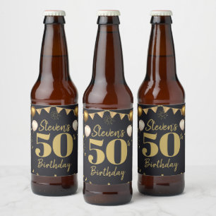 Rótulo Para Garrafa De Cerveja Rótulo de Frasco de Cerveja Preta Dourada de Aniv