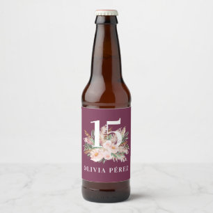 Rótulo Para Garrafa De Cerveja Roxo feminino floral watercolor elegante aniversár