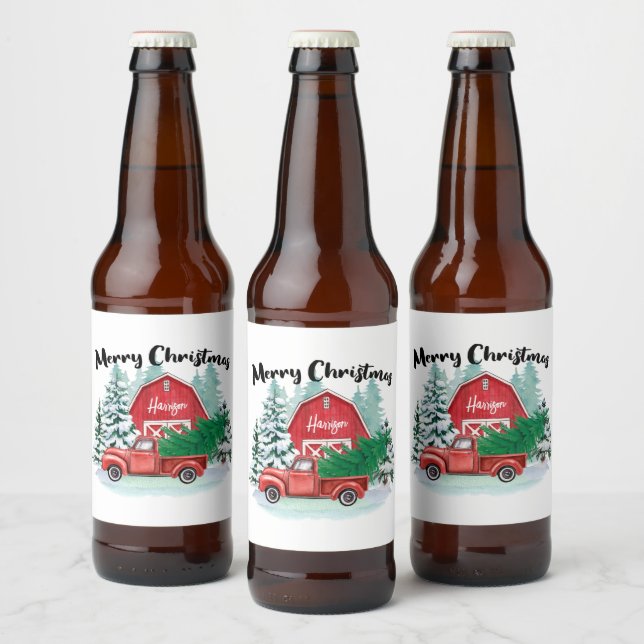 Rótulo Para Garrafa De Cerveja Russo Red Truck Farmhouse White Natal (Garrafas)