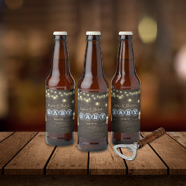 Rótulo Para Garrafa De Cerveja Rustic Baby Está Fazendo Chá de fraldas Dourado