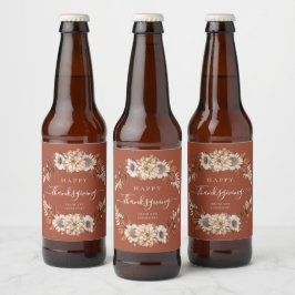 Rótulo Para Garrafa De Cerveja Rustic Fall Floral Sai Feliz Ação de Graças