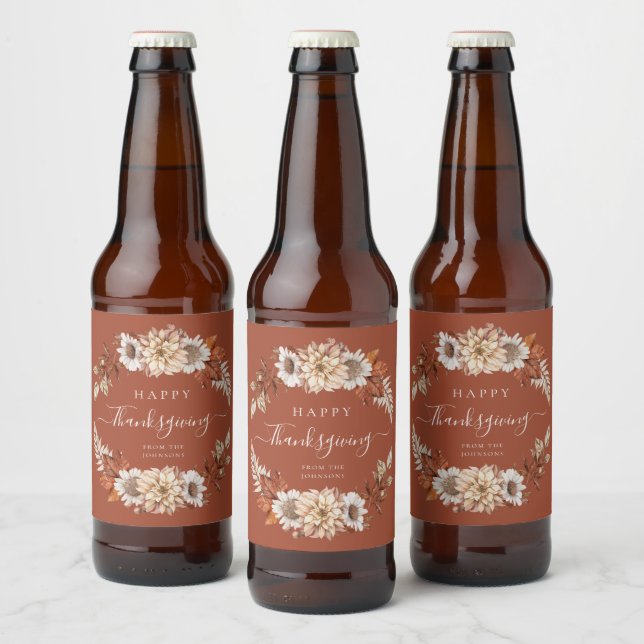 Rótulo Para Garrafa De Cerveja Rustic Fall Floral Sai Feliz Ação de Graças (Garrafas)