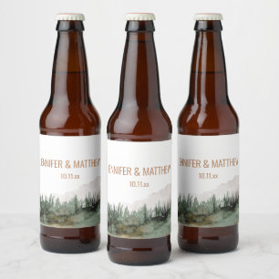 Rótulo Para Garrafa De Cerveja Rustic Luxe Nature Mountain Favor de Casamento