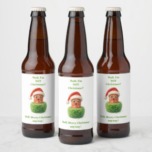 Rótulo Para Garrafa De Cerveja Salame fofo de Natal surpreso em verde felpudo