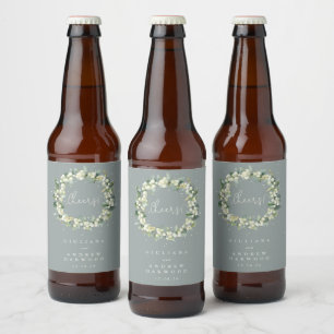 Rótulo Para Garrafa De Cerveja Seafoam Green Snowberry+Eucalyptus Casamento no in