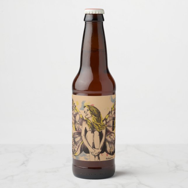 Rótulo Para Garrafa De Cerveja senhora borboleta, mulher borboleta, arte de fada  (Frente)