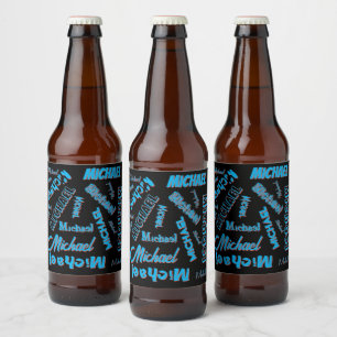 Rótulo Para Garrafa De Cerveja Seu nome é padrão monograma azul preto