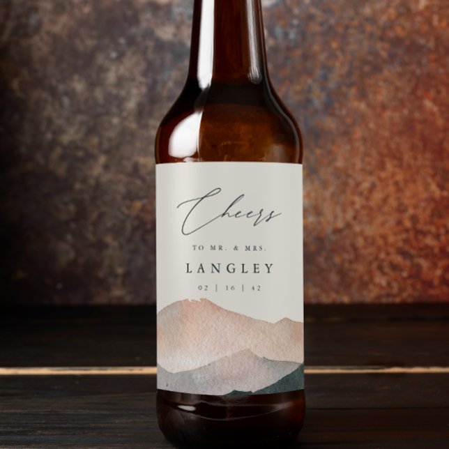 Rótulo Para Garrafa De Cerveja Sierra Dusk | Desert Mountain Sunset Wedding (Criador carregado)