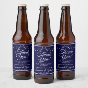 Rótulo Para Garrafa De Cerveja Silver no Marinho Blue Weding Obrigado